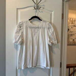 LOFT- Puff Sleeve Top- Large- White